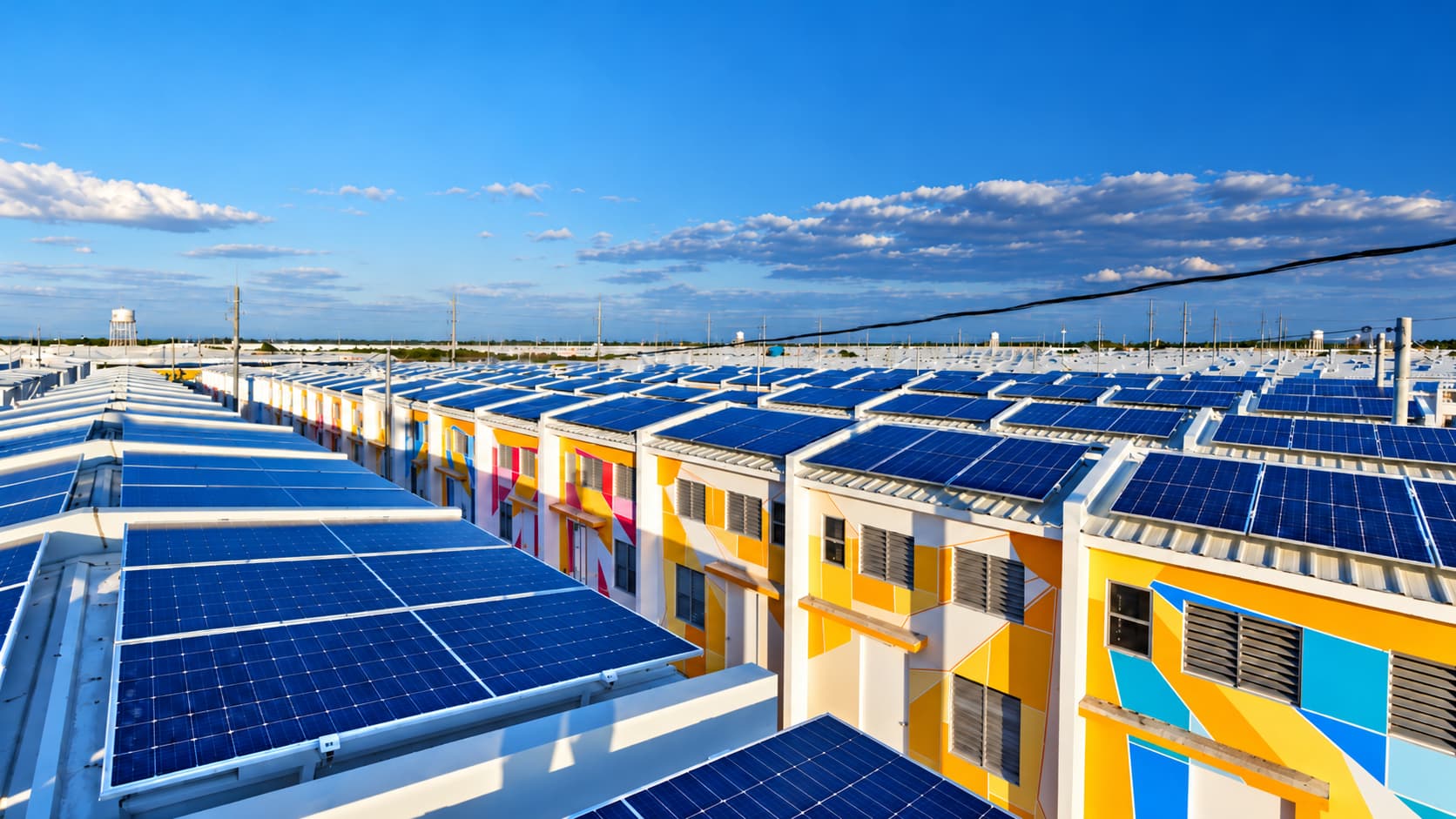 Solar panels installed across community rooftops